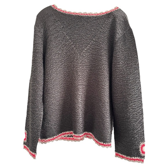 MULTIPLES Women Black-Red Gray Trim Floral Holiday CardiganSweater-PLUS XXL-T44 - Picture 2 of 9